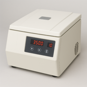 Centrífuga de bancada com visor digital, usada na separação de gordura e precipitação de proteínas do leite.