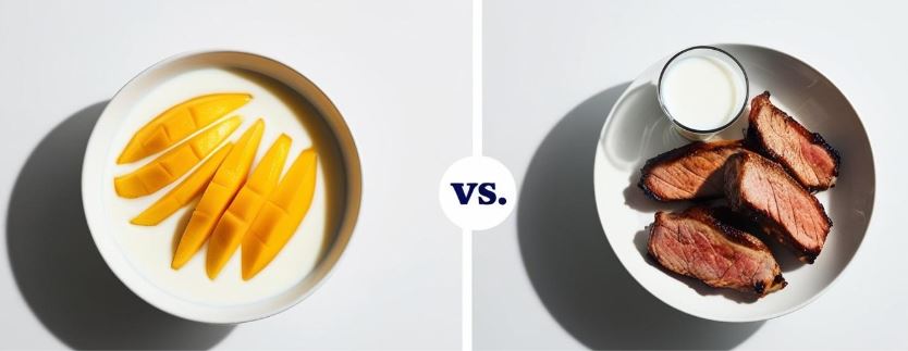 Infográfico ilustrado com o título "Mitos vs. Ciência: combinações com leite"